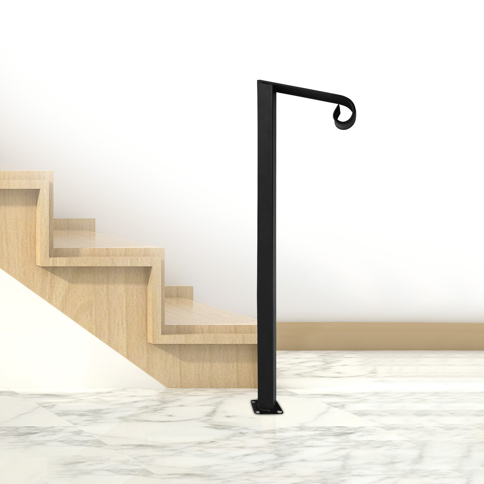 Single Post Handrail Zinc Steel Black for 1-2 Steps 330lb Capacity gallery