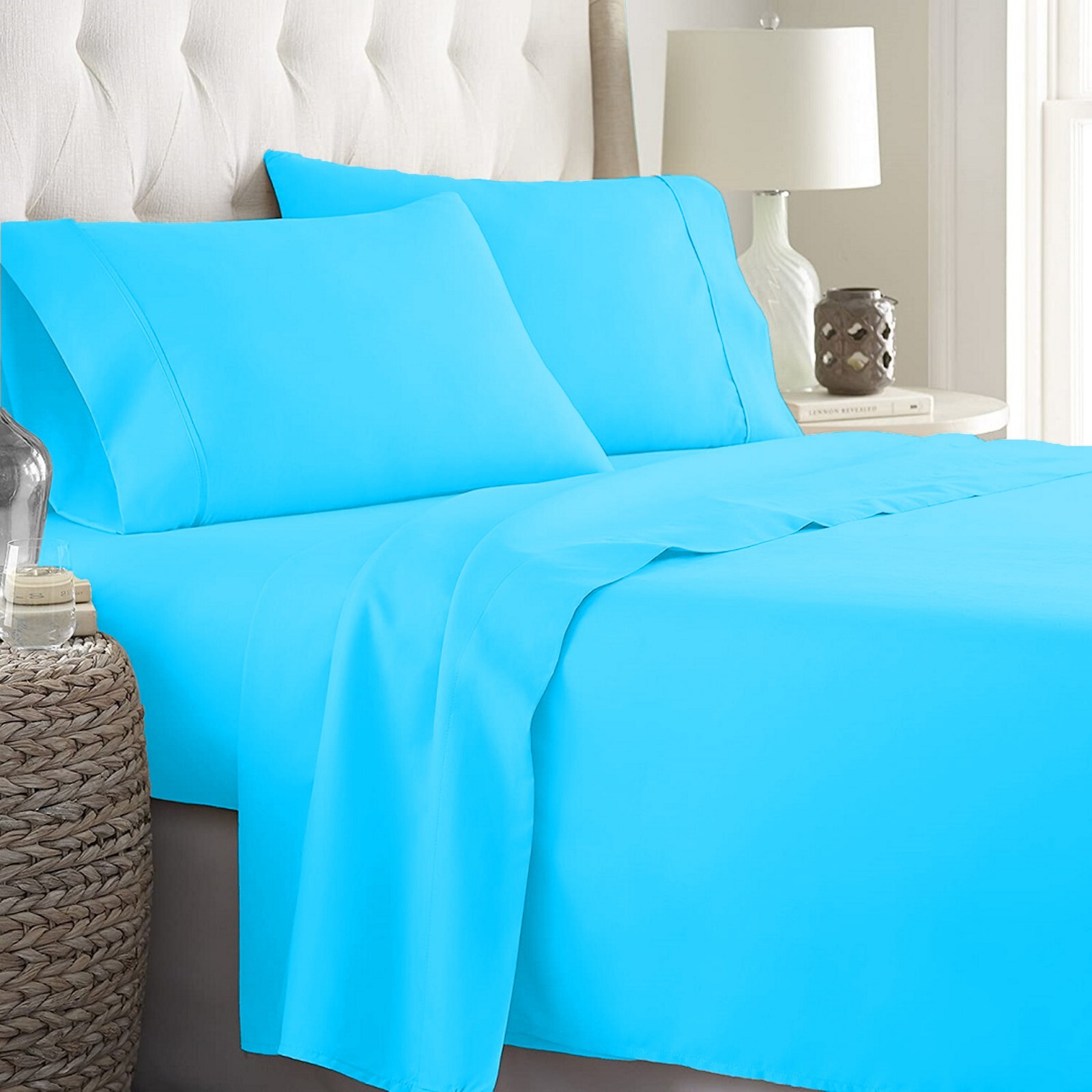 1000 Thread Count 100% Cotton - Luxury Bedding Item US Sizes Aqua Blue Solid gallery