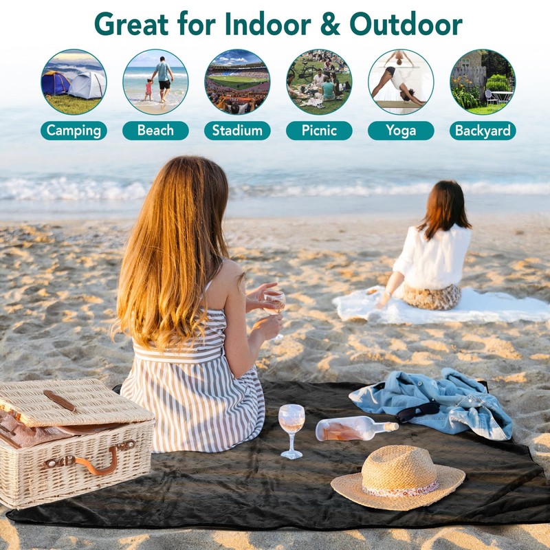 SUN CUBE Large Waterproof Camping Blanket, Fleece Quilted Stadium Blanket for gallery