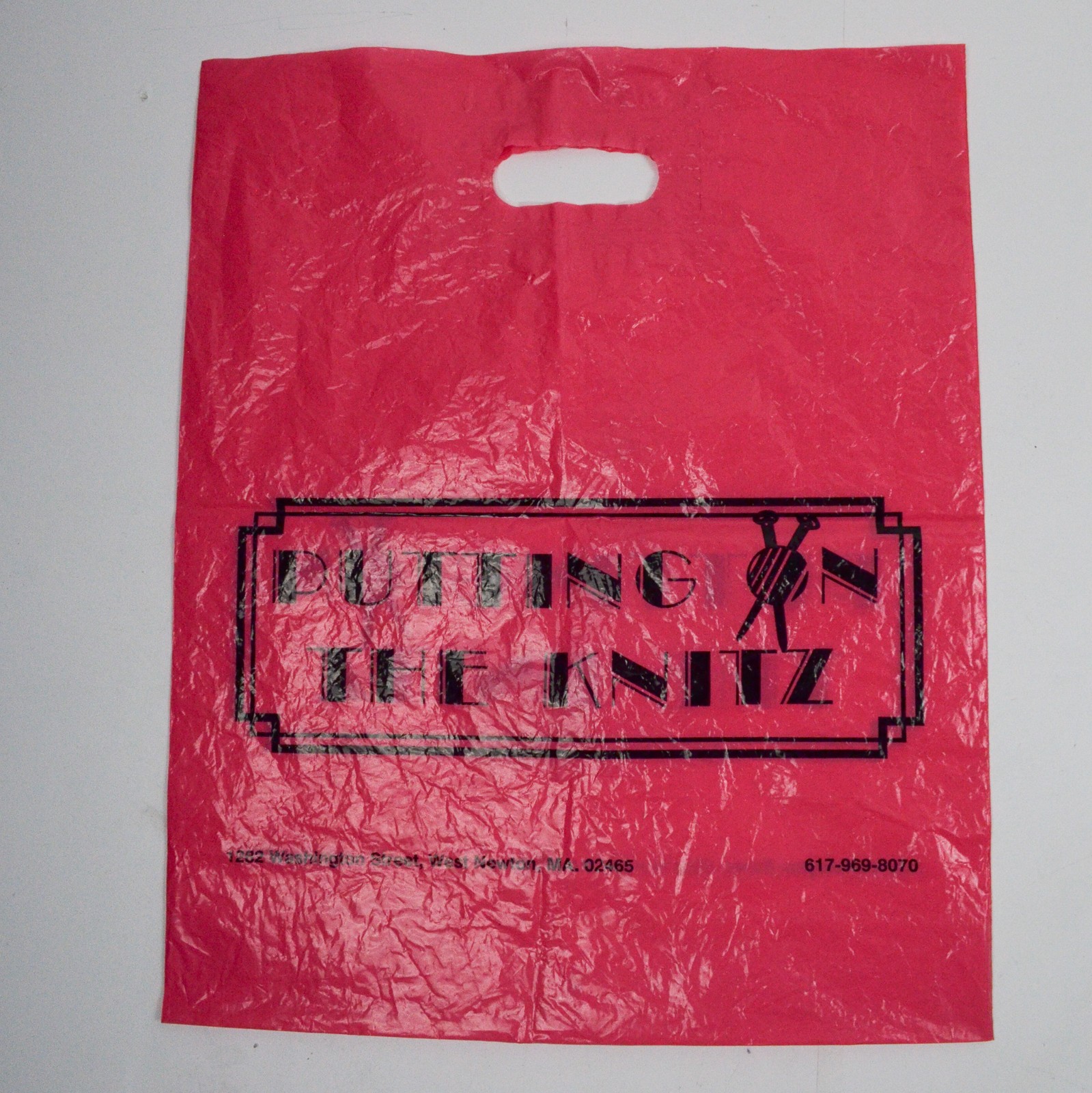 Putting on the Knitz Knitting Yarn Craft Store Pink Shopping Plastic Vintage Bag gallery
