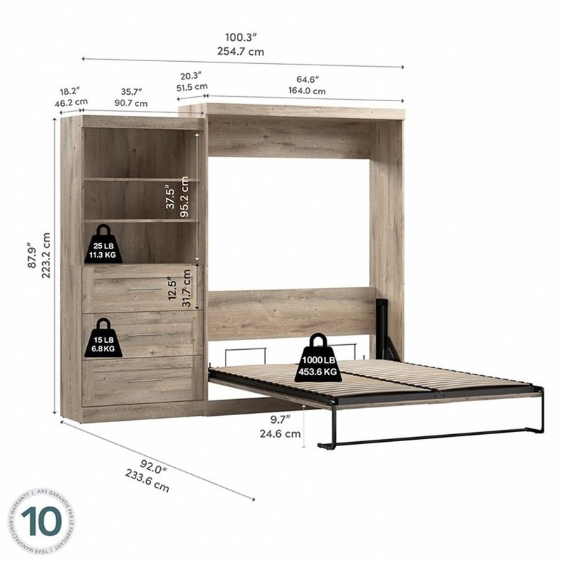 Pemberly Row Queen Murphy Bed & Shelving Unit withDrawers (101W) in Rustic Brown gallery