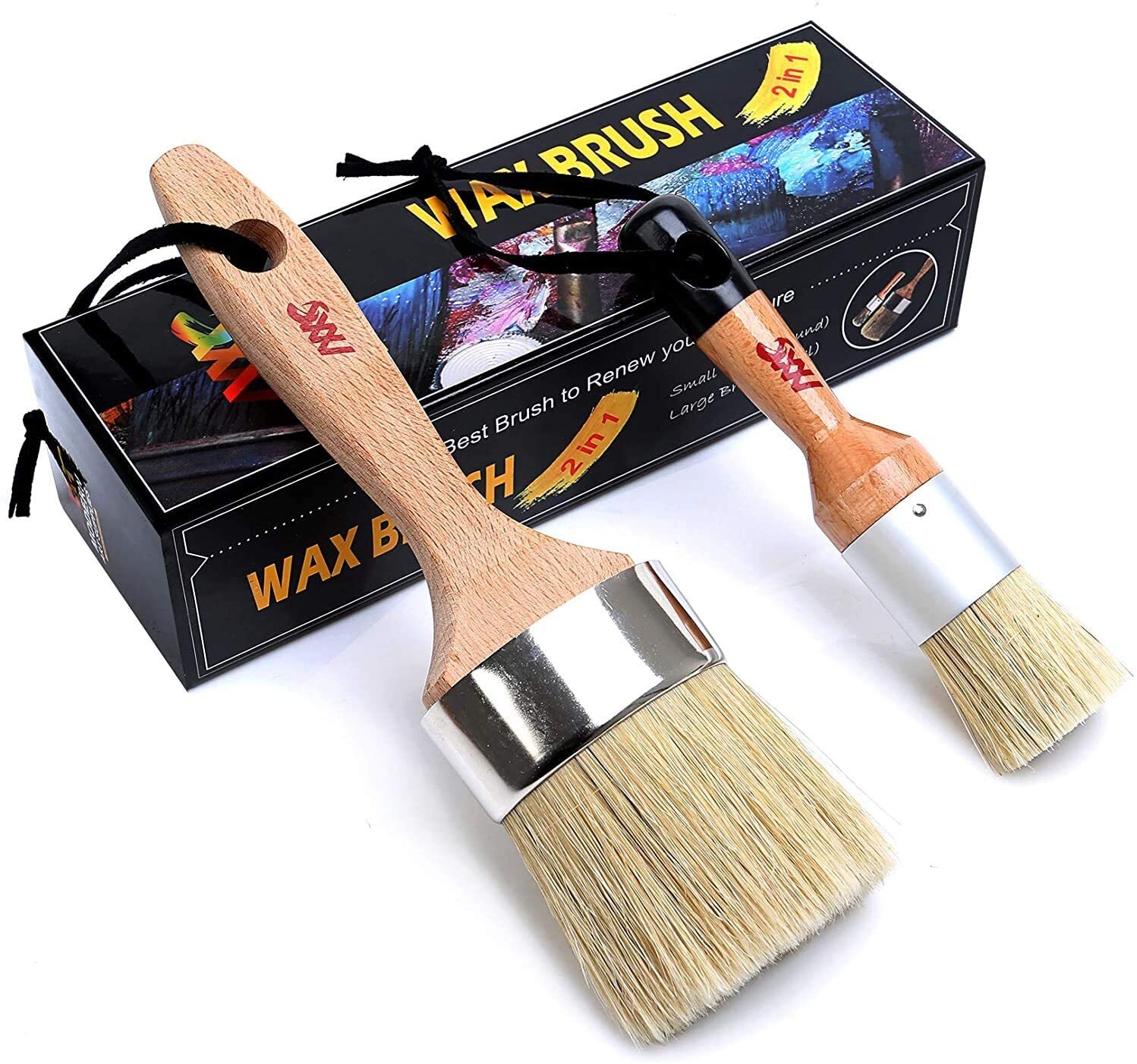 Chalk and Wax Paint Brush - 1 Small Round & 1 Large Oval Brush Natural Bristles gallery