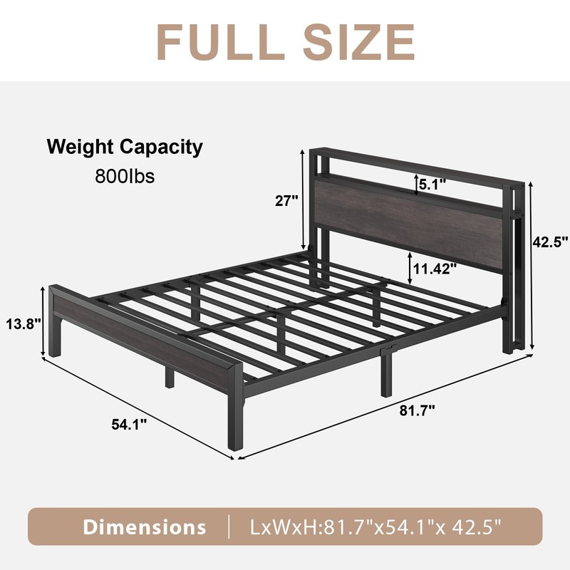 Full/Queen/King Size Bed Frame with LED Lights Headboard and 2-Tier Storage gallery