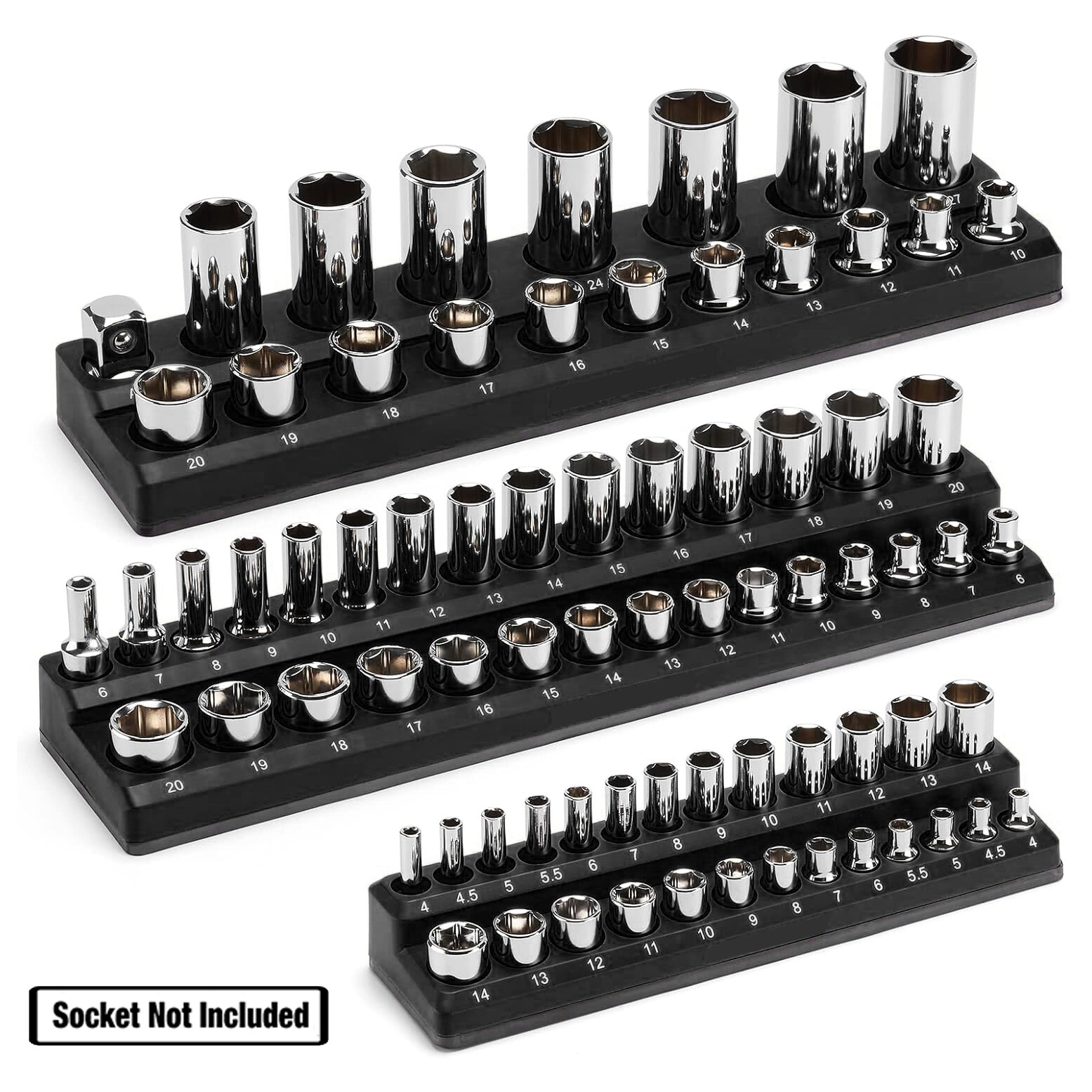 3/6X Magnetic Socket Organizer Tray Set Storage Holder 1/4 3/8 1/2 Dr SAE Metric gallery