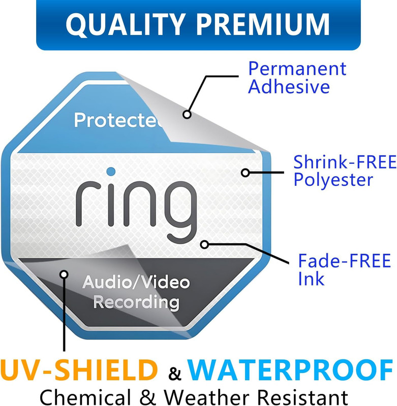 12 Pack Ring Security Stickers，Double Sided HD Printed Waterproof Security Decal gallery