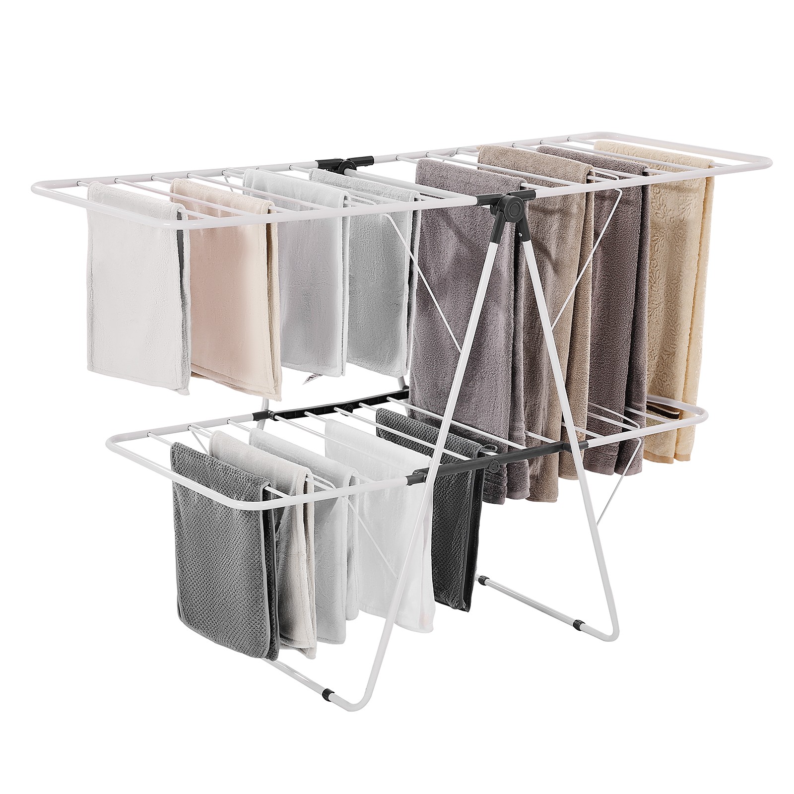 VEVOR 2-Tier Foldable Clothes Drying Rack with Sock Clips & 31 Drying Rods White gallery