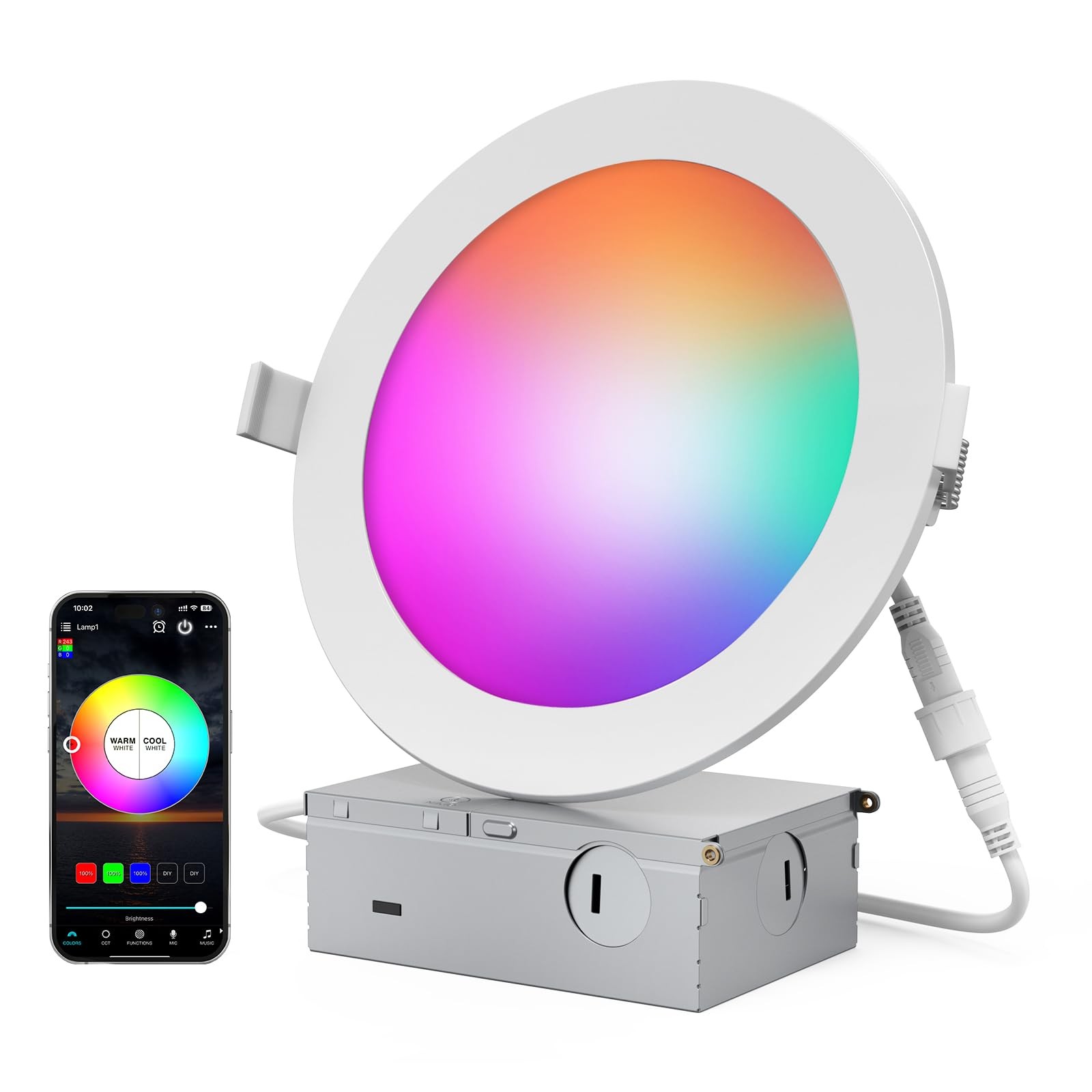 Smart Recessed Exterior Soffit Lighting 6 Inch, 12W 1080LM RGBCW Canless Soff... gallery