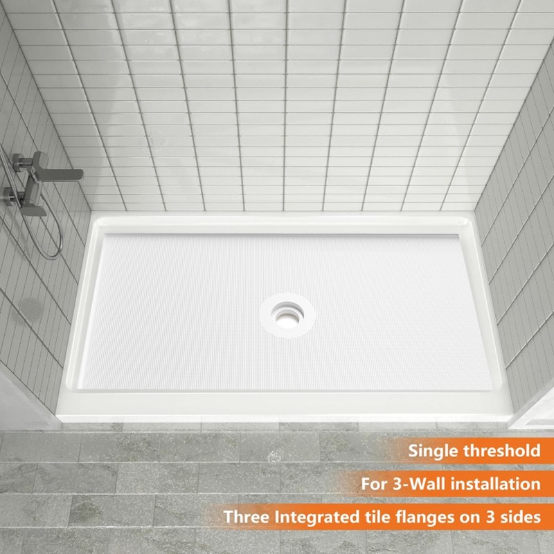 60''L x 36''W White Rectangular Shower Pans With Sturdy Shower Base Center Drain gallery
