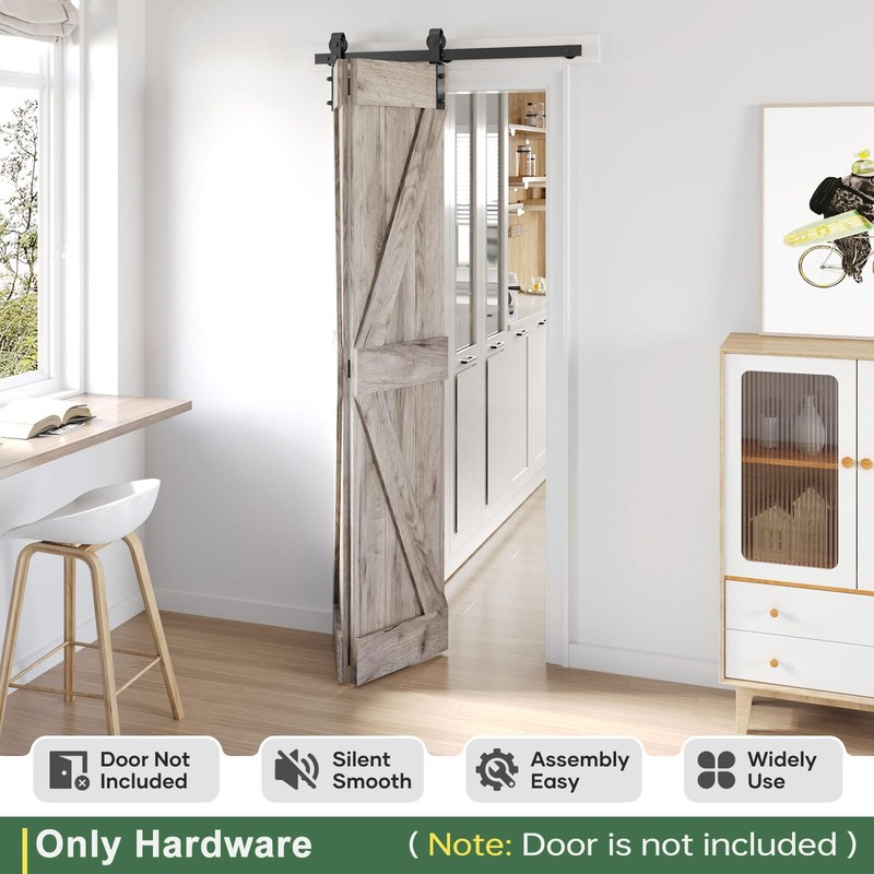 34" Bifold Sliding Barn Door Hardware Track Kit,Side Mounted Black J Shape Ro... gallery