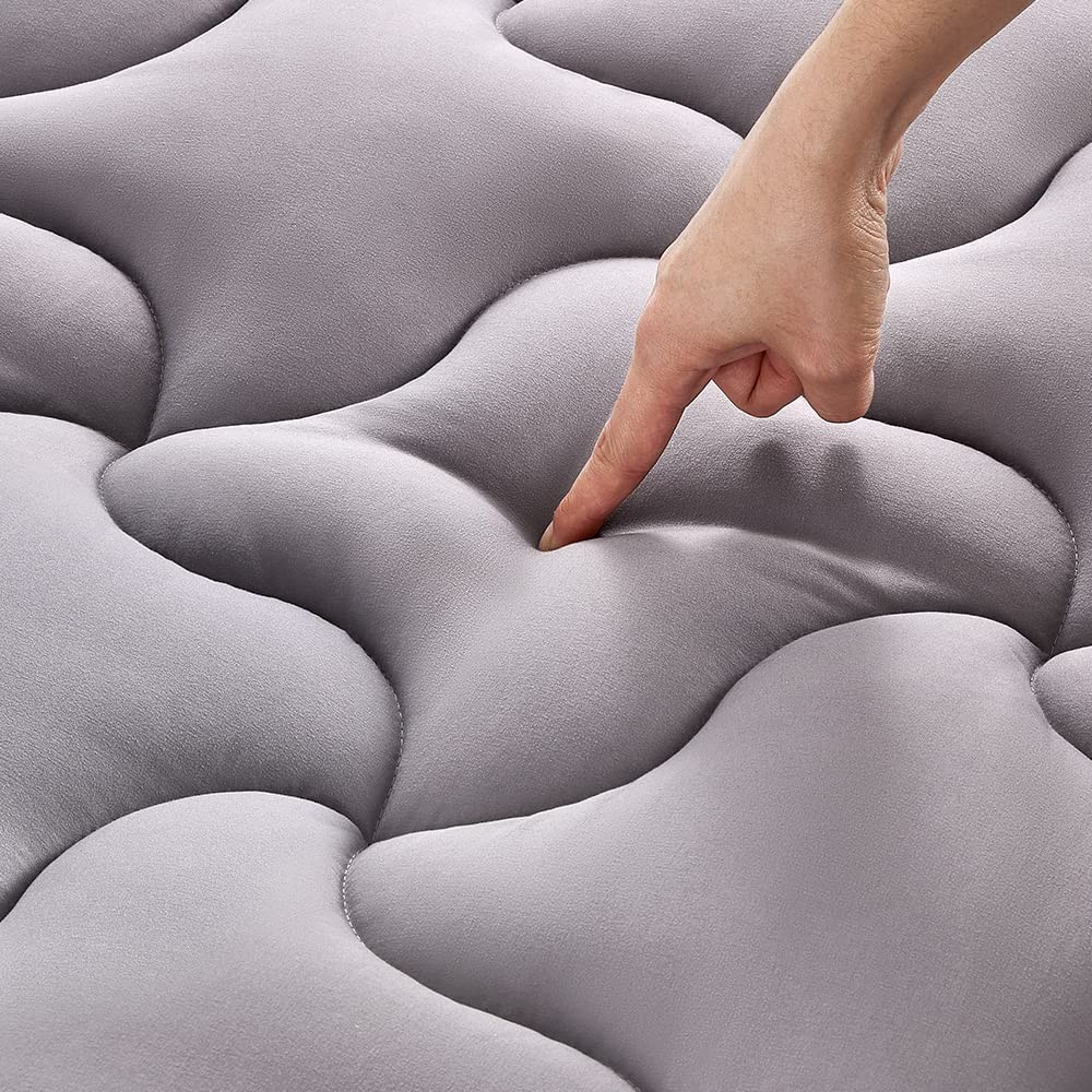 SLEEP ZONE Mattress Topper Twin, Cooling Pad, Quilted Gray gallery