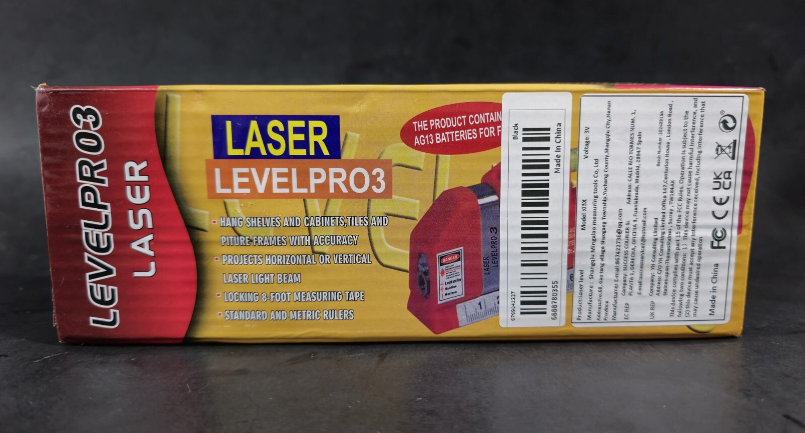 Laser Level Pro 3 Horizontal Vertical 8FT 250cm Measuring Tape Ruler & Batteries gallery