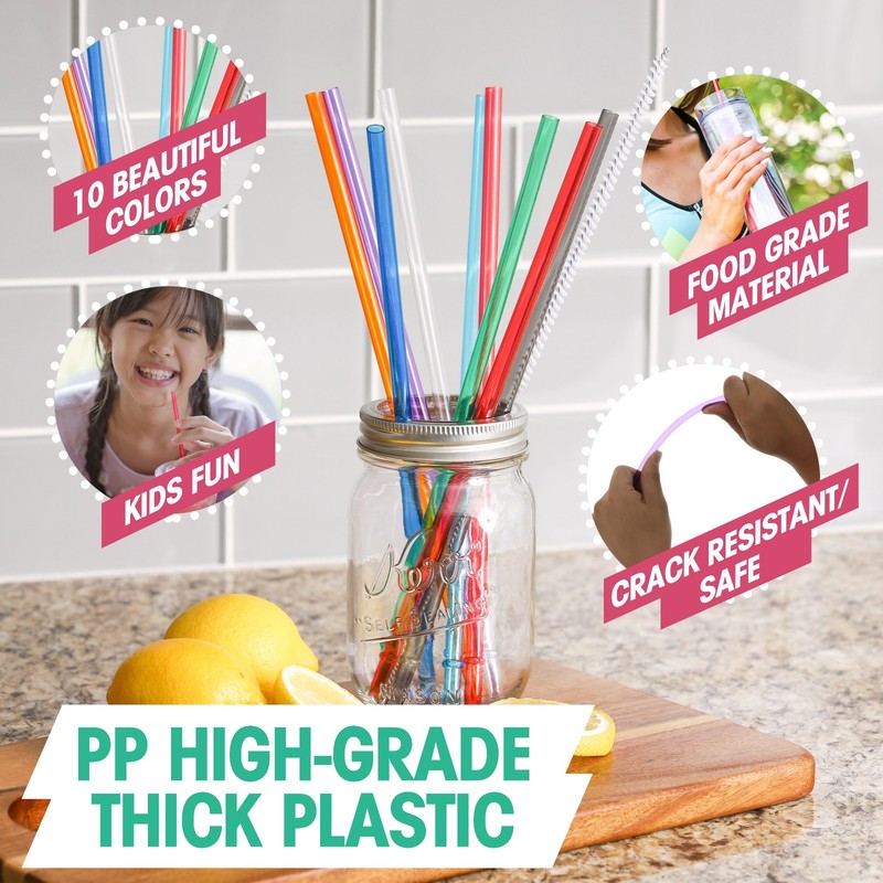 10.5" / Rainbow Colored Replacement Acrylic Straw Set of 10 /With Cleaning Brush gallery
