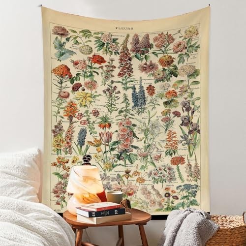 Tapestry 48”x36”, Long Vertical Wall Hanging 48"L x 36"W Vintage Flowers gallery