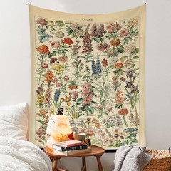 Tapestry 48”x36”, Long Vertical Wall Hanging 48″L x 36″W Vintage Flowers