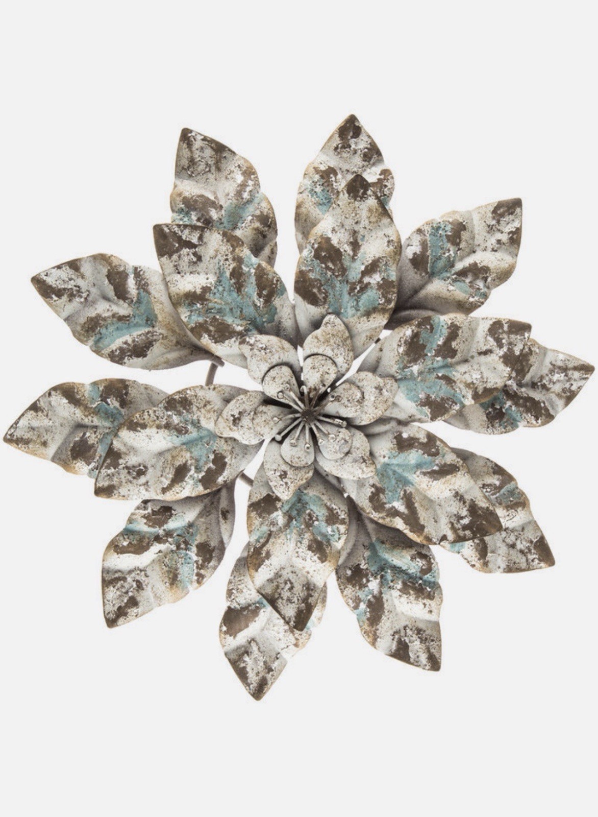 Distressed Blue and White Flower Metal Wall Decor 11-1/4" x 2-1/4" - Set Of 2 gallery