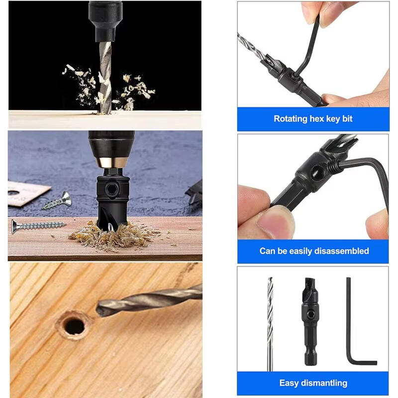5Pcs 1/4" Hex Countersunk Taper Drill Bits Woodworking Hardware Tool Kit gallery