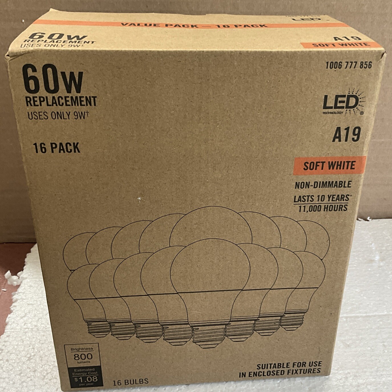 2pk (32ea) LED Technology Non-Dimmable Light Bulb A19 60W 1008 777 856 gallery