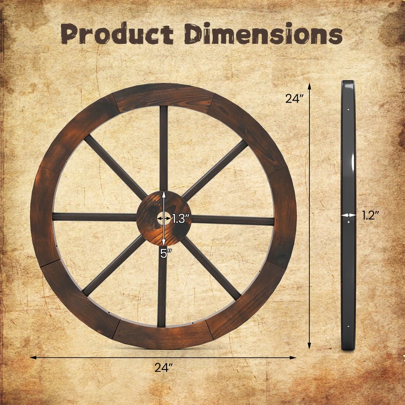 2 PCS Rustic 24” Wood Wagon Wheels Carbonized Solid Fir Wood for Party Bar gallery
