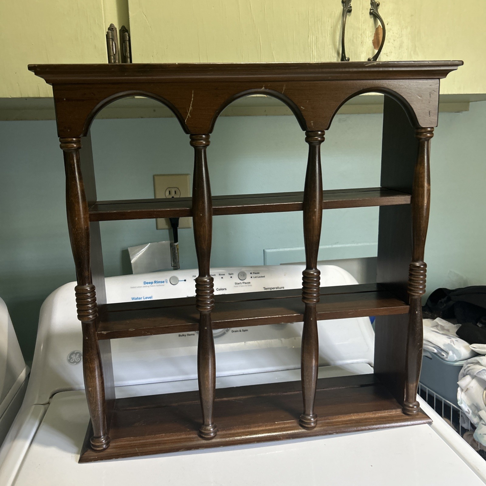 Vintage Solid Wood Country Craftsman Distressed Pine Wood Shelf Display 19.5” gallery