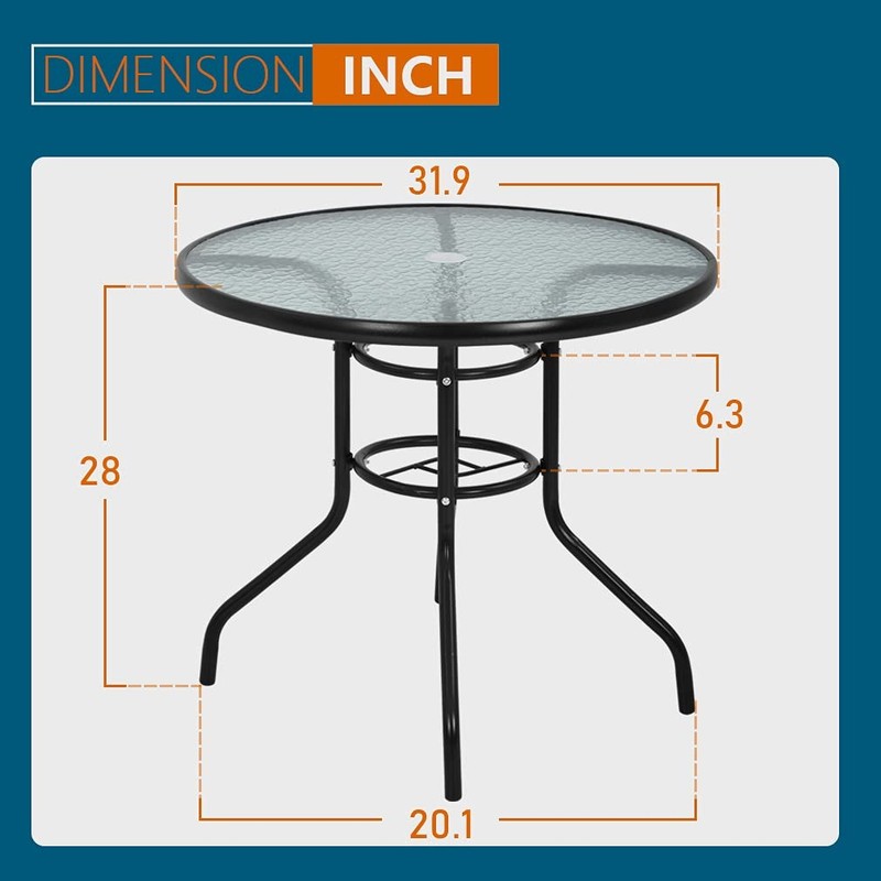 Fdw Outdoor Table Patio Table Dining Table Tempered Glass Umbrella Hole For gallery