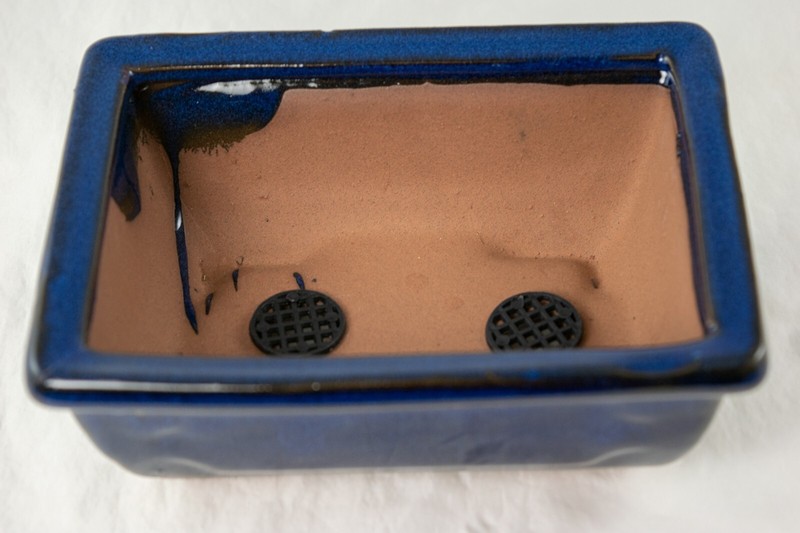 Rectangular Glazed Succulent, Bonsai Pot + Mesh + Wire 6"x 4.5"x 2.25" - Blue gallery