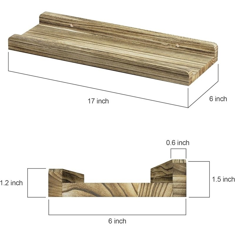 Rustic Wood Floating Shelves Wall Mounted W/ Protective Ledge Set of 2 New gallery