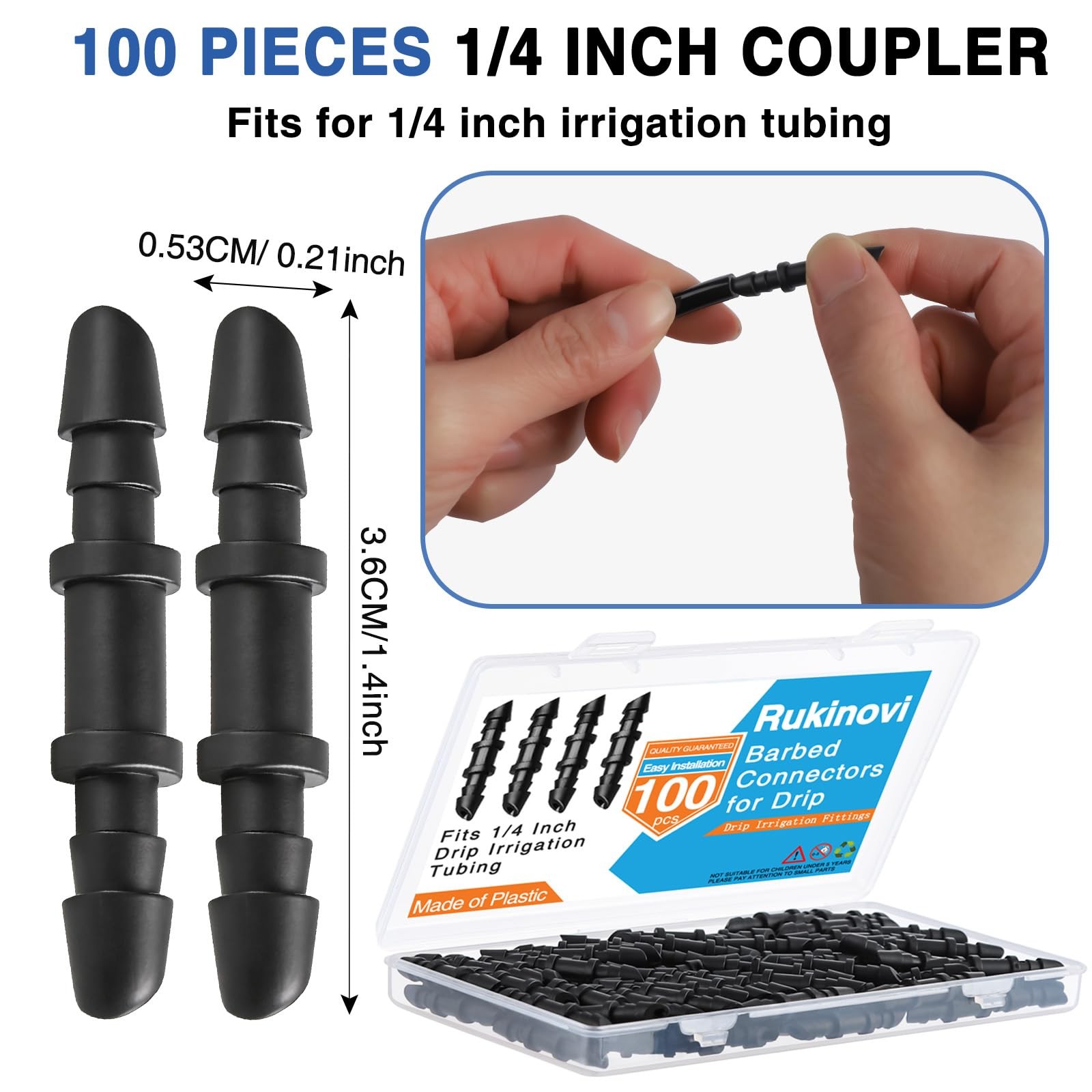 100 Pcs 1/4 Inch Drip Irrigation Quick Connect Couplers Black Fittings gallery