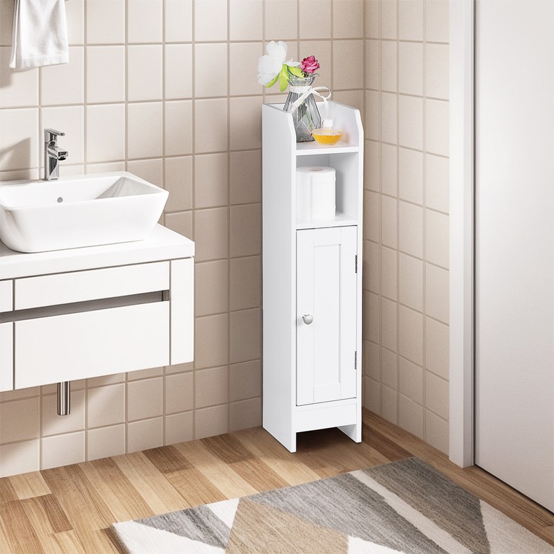 Small Bathroom Storage Cabinet White Floor Standing w/ Door & Shelves Storage gallery