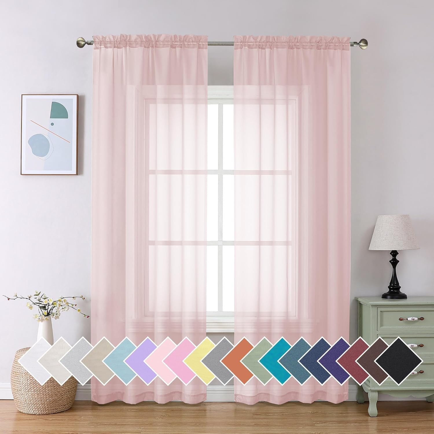 Blush Pink Sheer Curtains 84 Inches Long 2 Panels Set, Light Filtering Soft Airy gallery
