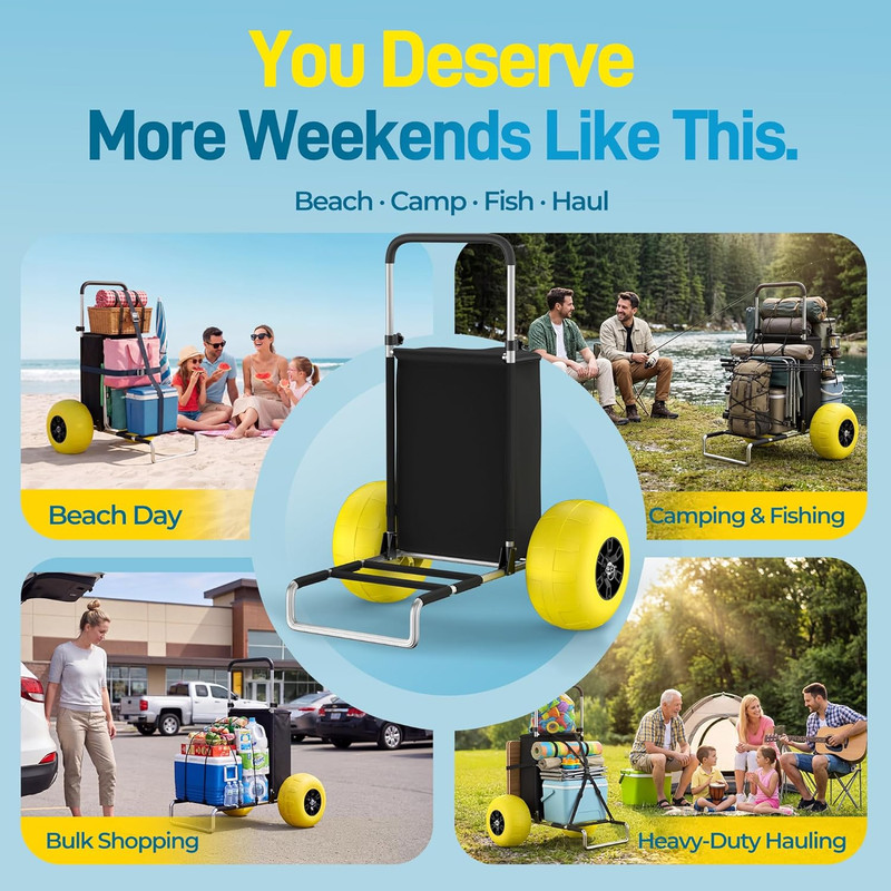 Heavy Duty Beach Wagon - 352 Lbs Capacity, All-Terrain, Quick Fold, Yellow gallery