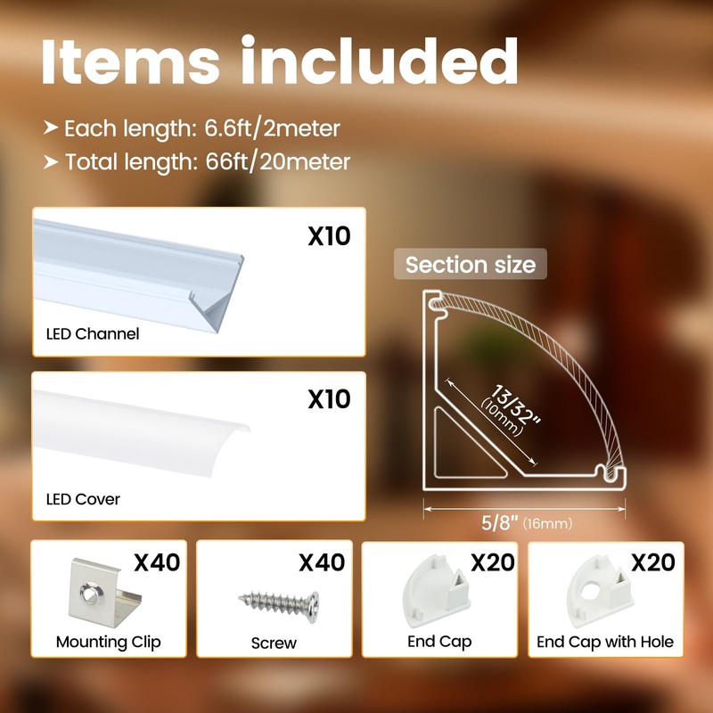 10Pack 6.6FT/2M V Shape LED Channel Silver Aluminum LED Strip Diffuser Channe... gallery