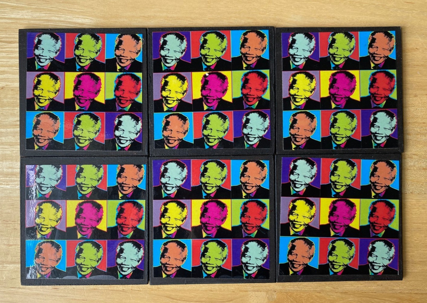 Six Piece Andy Warhol Style NELSON MANDELA Coaster Set - VGUC gallery