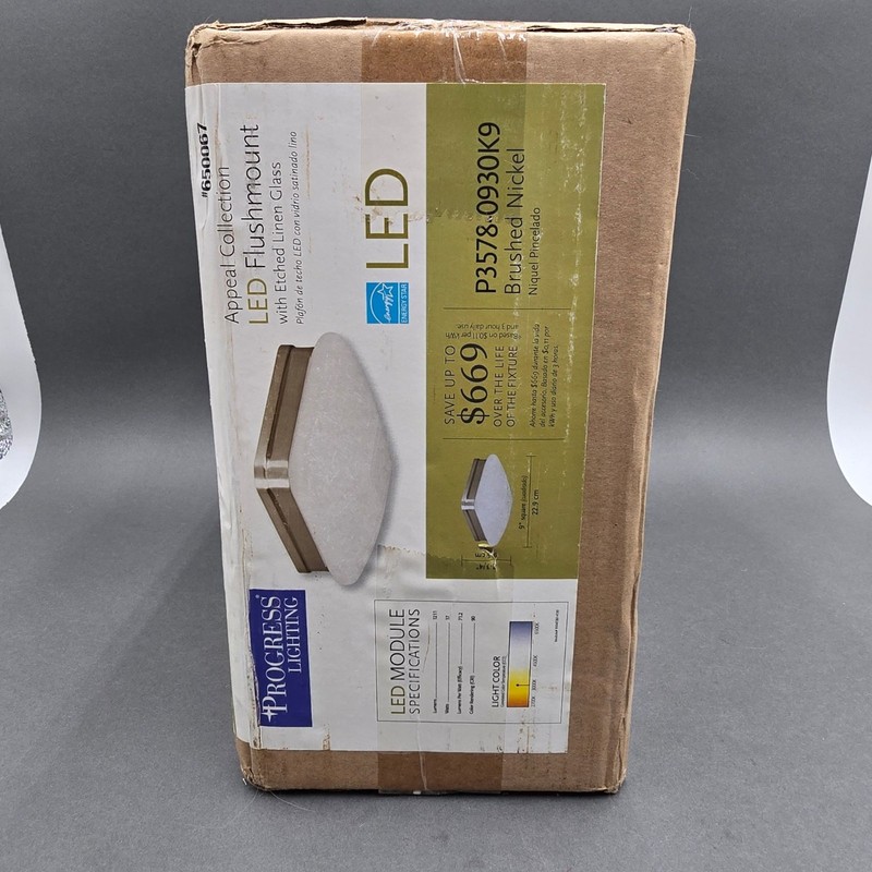 Progress Lighting Appeal LED Flushmount Brushed Nickel Etched Linen Glass 9" gallery