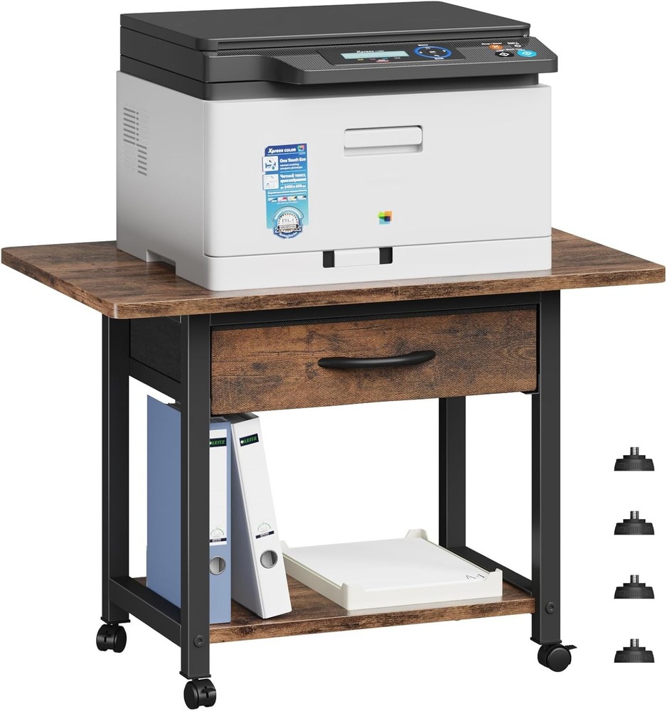 Large Printer Stand with Storage Drawer, 2-Tier Under Desk Table for Home Off...