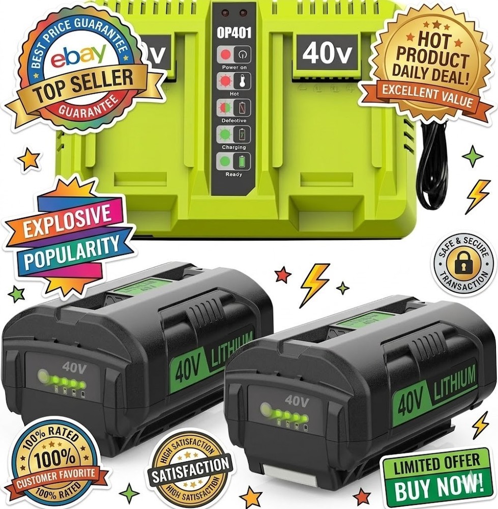 2Pack 6.5Ah Replacement 40V Battery and Charger Kit for 40V Battey