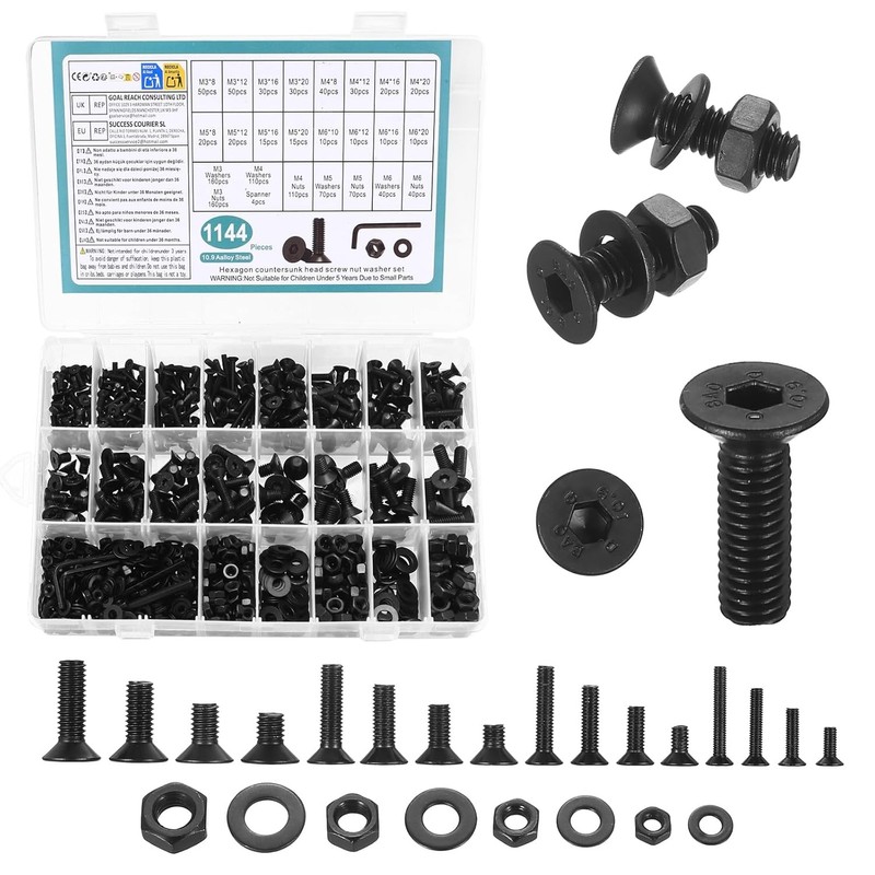 M3M4M5M6M8 Hex Socket Head Countersunk Screws Bolts Nuts Washers Assortment Kit gallery