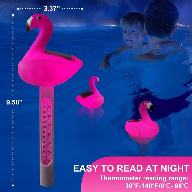 Floating Solar Flamingo Pool Thermometer Light Waterproof 140°F gallery