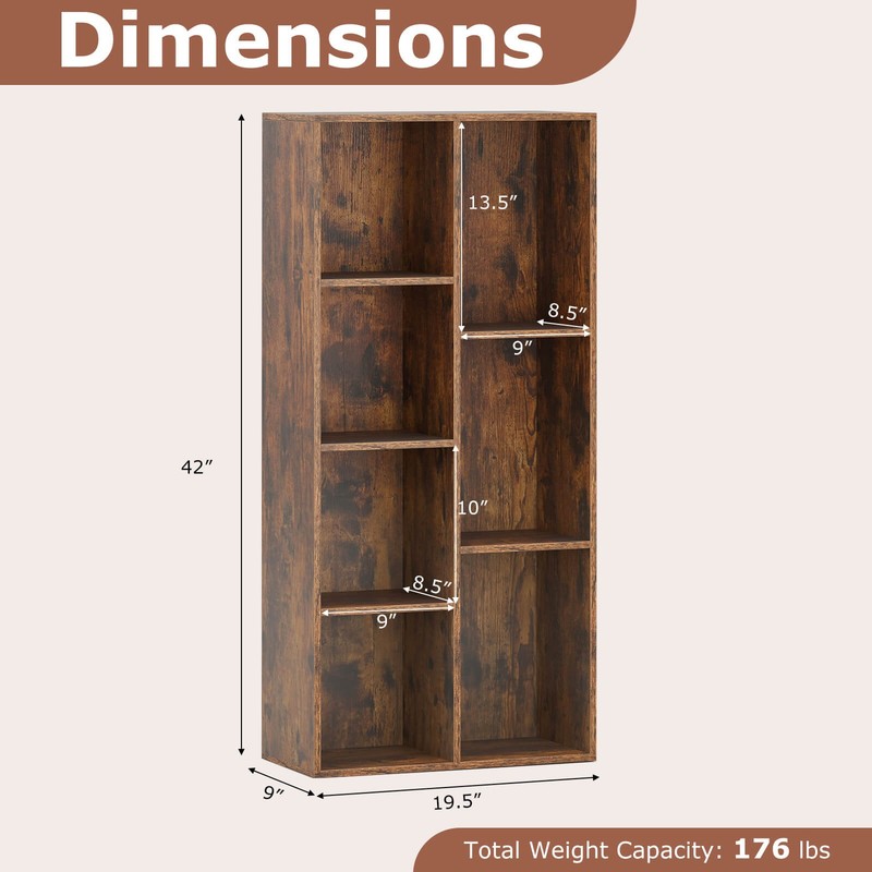 7-Cube Bookcase, Vertical or Horizontal Freestanding Bookshelf w/7 Compartments gallery