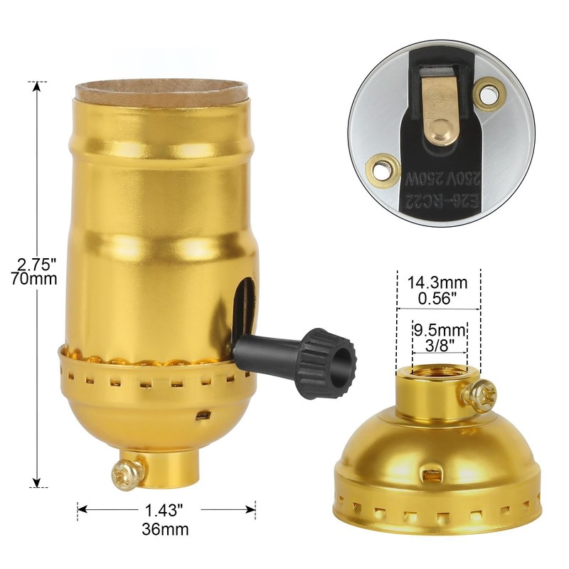 2-Way Lamp Socket Replacement, E26 Base Listed, Turn Knob Gold gallery