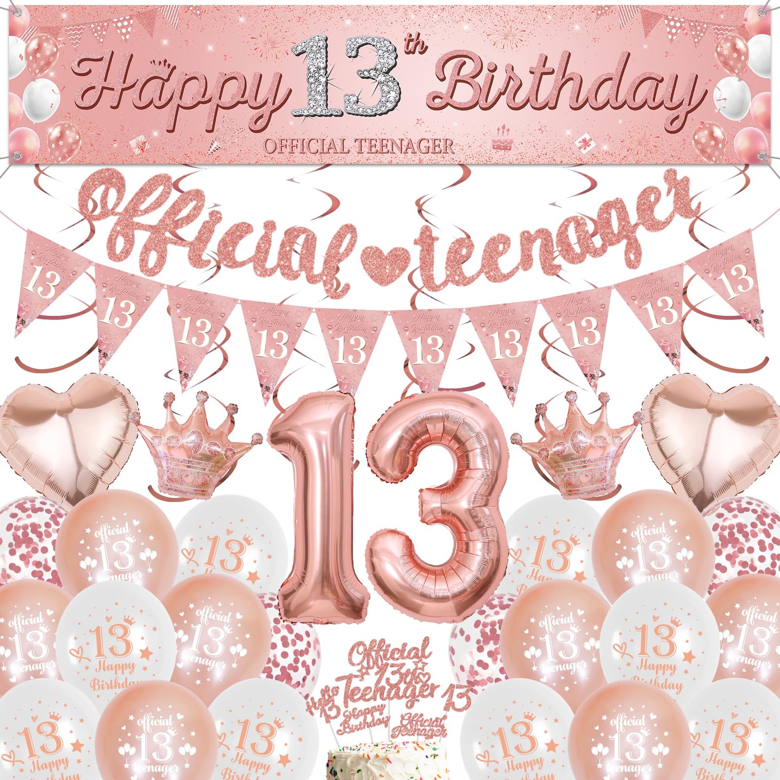 13th Birthday Balloons Decorations for Girls - Rose 15 cm x 20 cm, Gold gallery