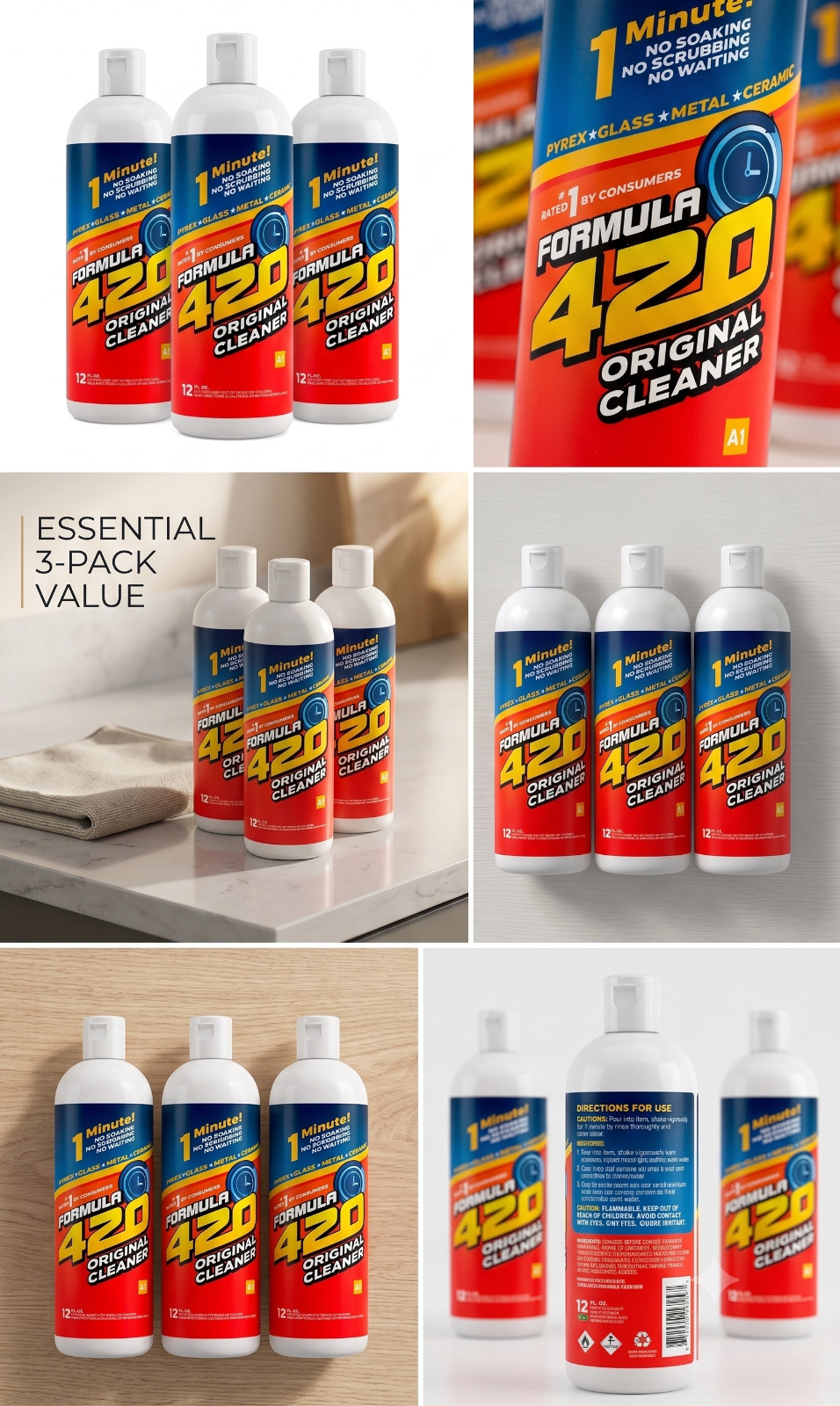 Formula 420 Original Glass Cleaner 12oz Bottle 3 Pack Instant Pyrex Ceramic A1 gallery