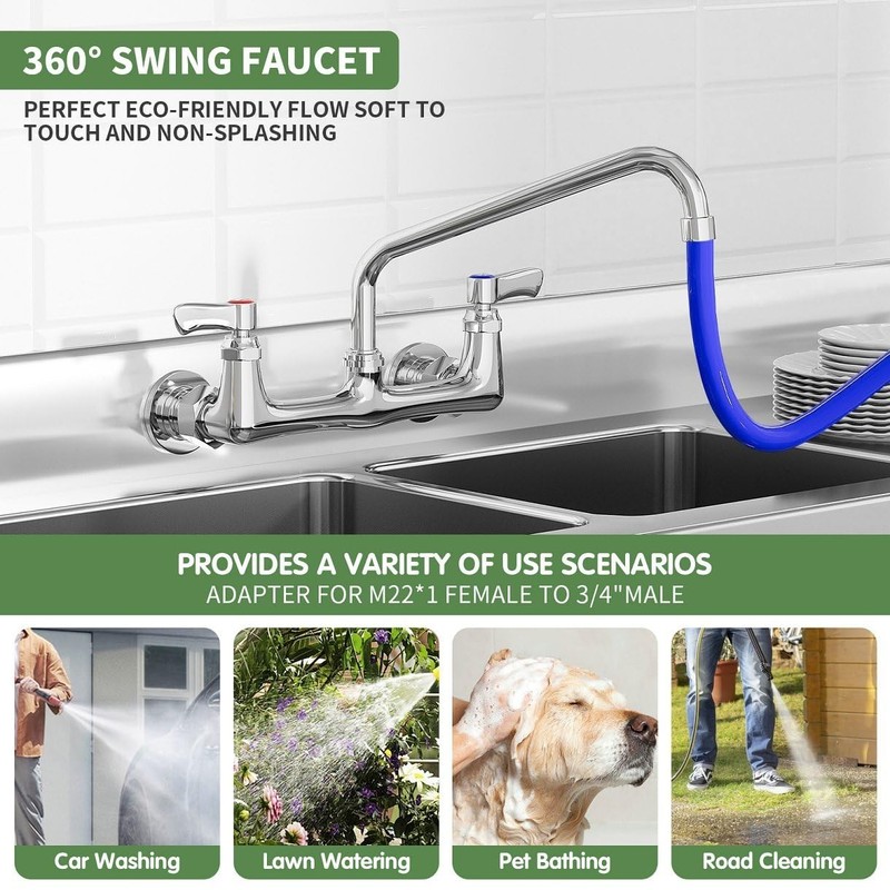 Wall Mount Kitchen Faucet with 12" Swivel Gooseneck Spout, Dual Handle Utility S gallery