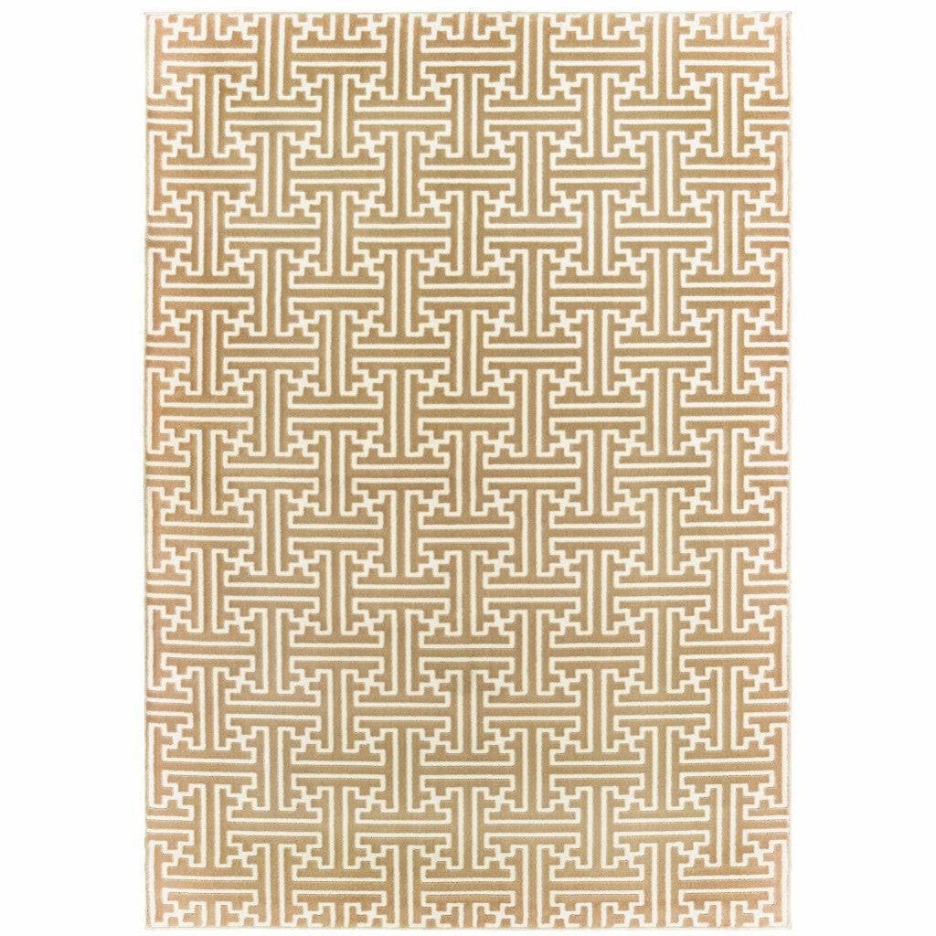 8' X 11' Gold And Ivory Geometric Power Loom Stain Resistant Area Rug gallery
