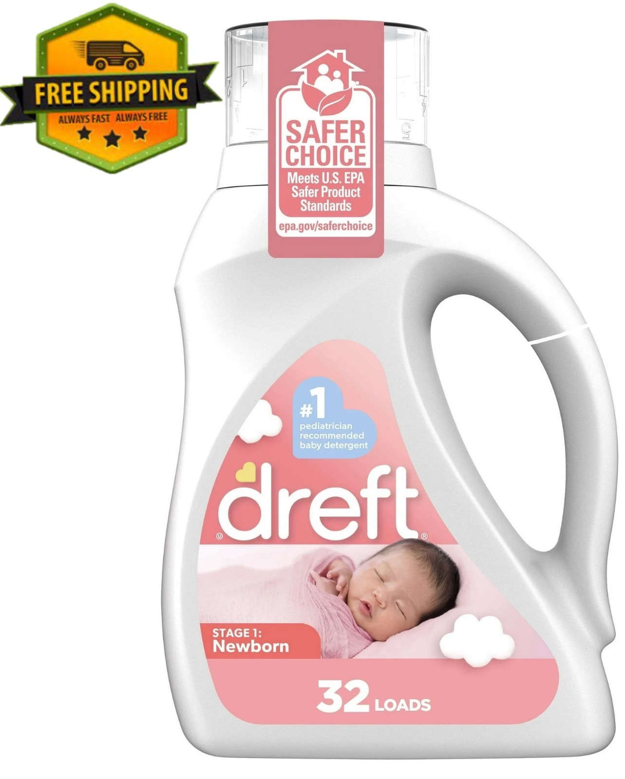 Dreft Newborn Baby Liquid Laundry Detergent, Hypoallergenic, 46 fl oz, 32 Loads gallery