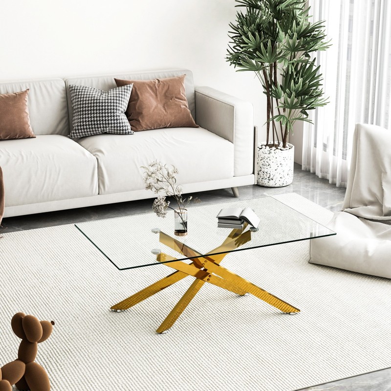 39.4" Rectangular Clear Tempered Glass Coffee Table Living Cocktail Centre Table gallery