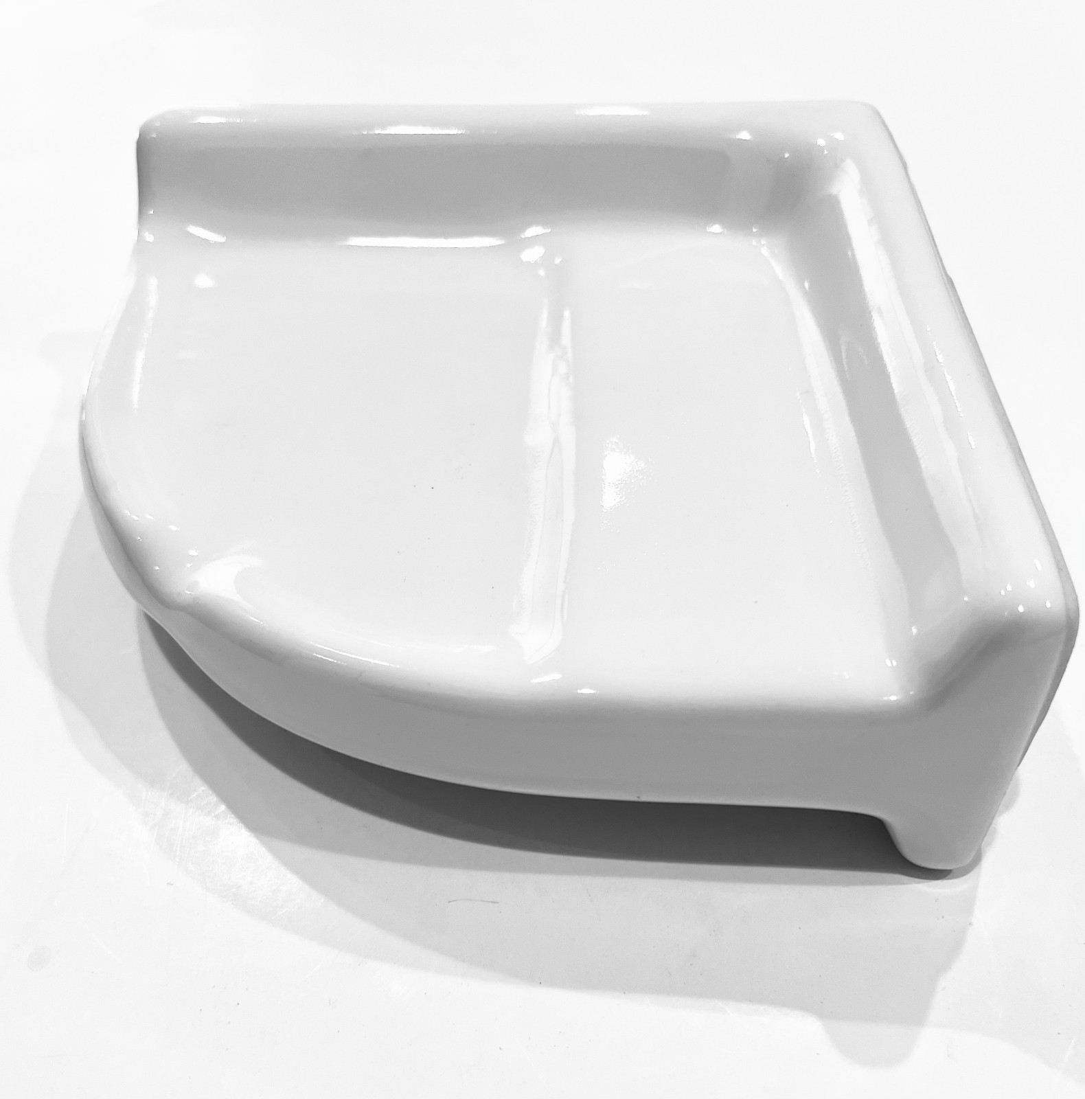 7.5 in White Ceramic Specialty Corner Shower Shelf Ledge Double Layer surface gallery