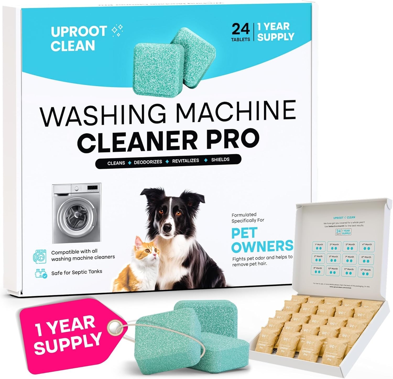 Uproot Clean Washing Machine Cleaner Tablets - 24 Pack for a 12 Month Supply. Fo gallery