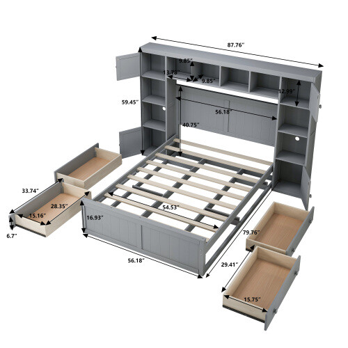 Solid Wood Platform Bed Frames w/ Storage Drawers Bookshelves Bedroom Furniture gallery