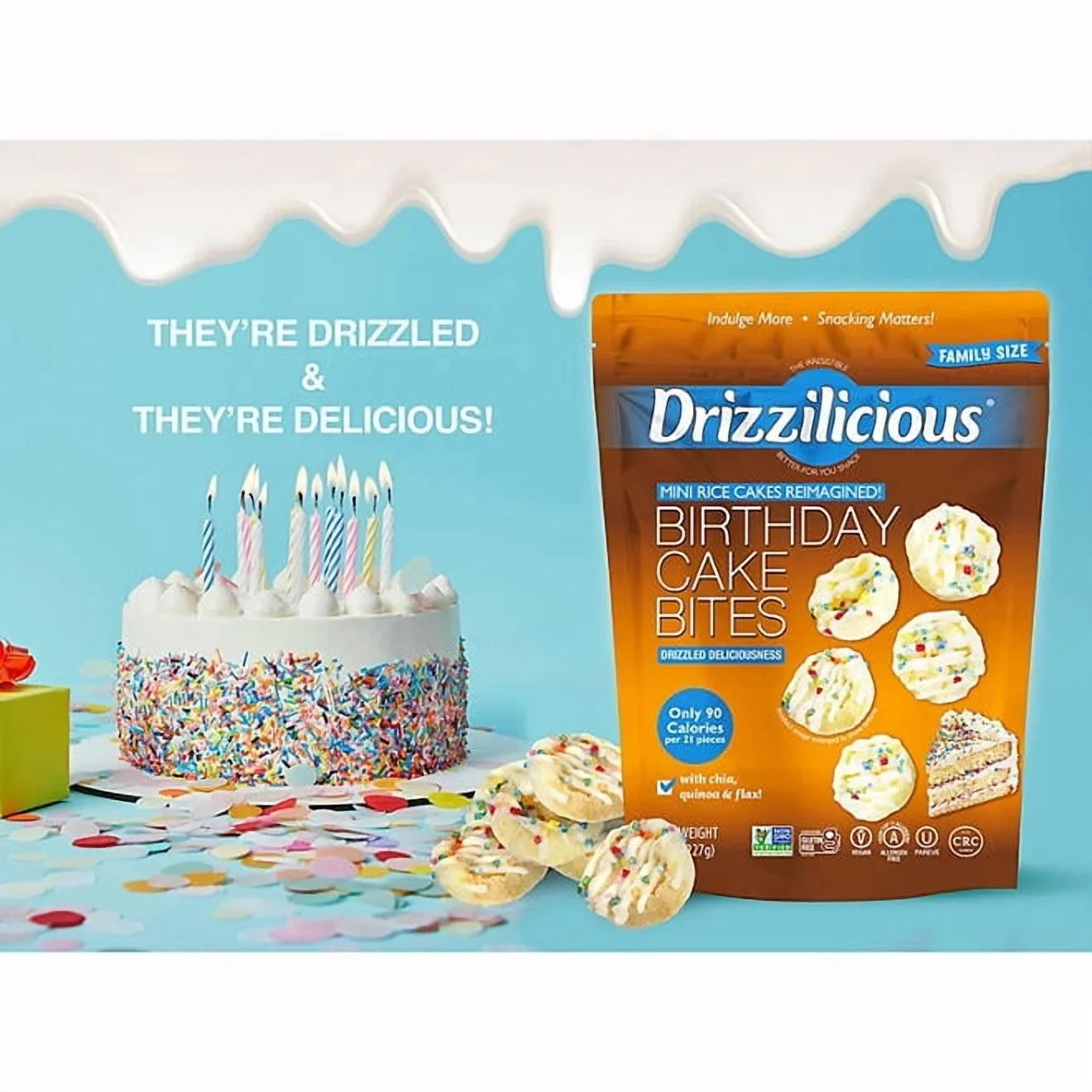Drizzilicious Mini Rice Cakes Birthday Cake Bites, 4 Ounce, Kosher, Gluten Free gallery