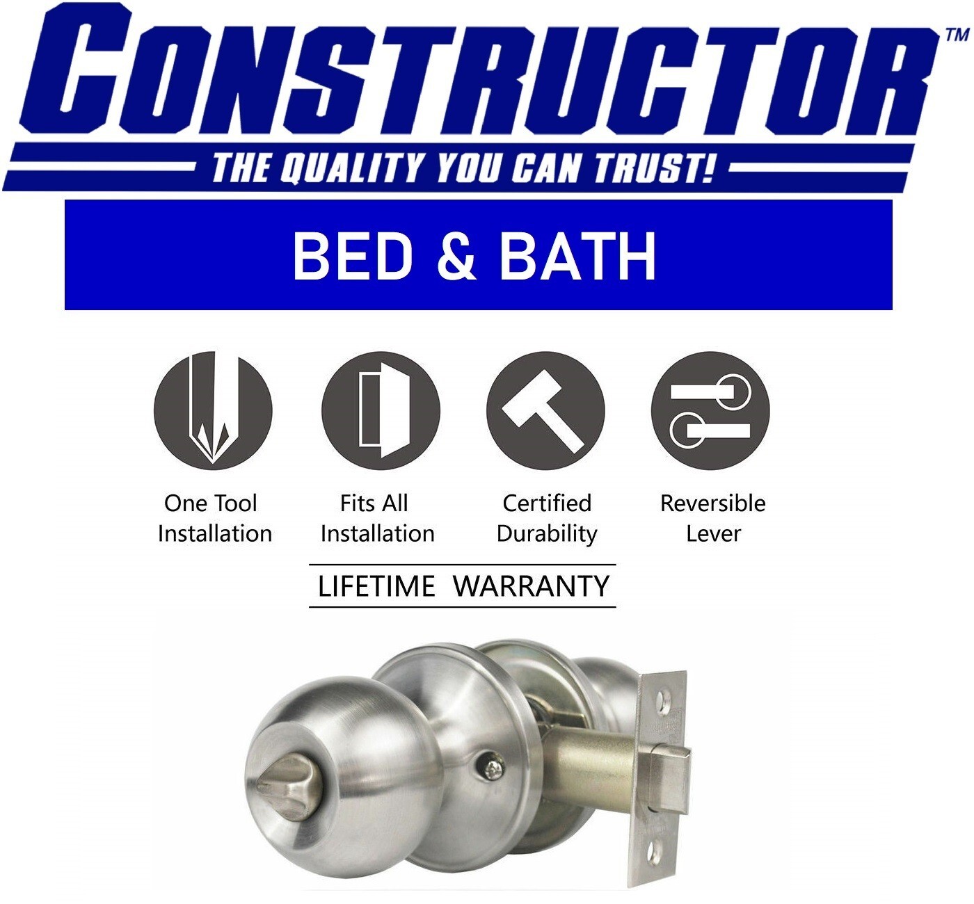 Constructor Privacy NO KEY Door Knob Handle Lock Bed / Bath Satin Nickel gallery